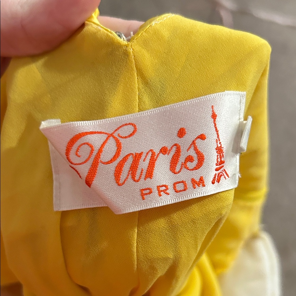 Aris Yellow Satin Strap Detail Evening Dress - Picture 7 of 8